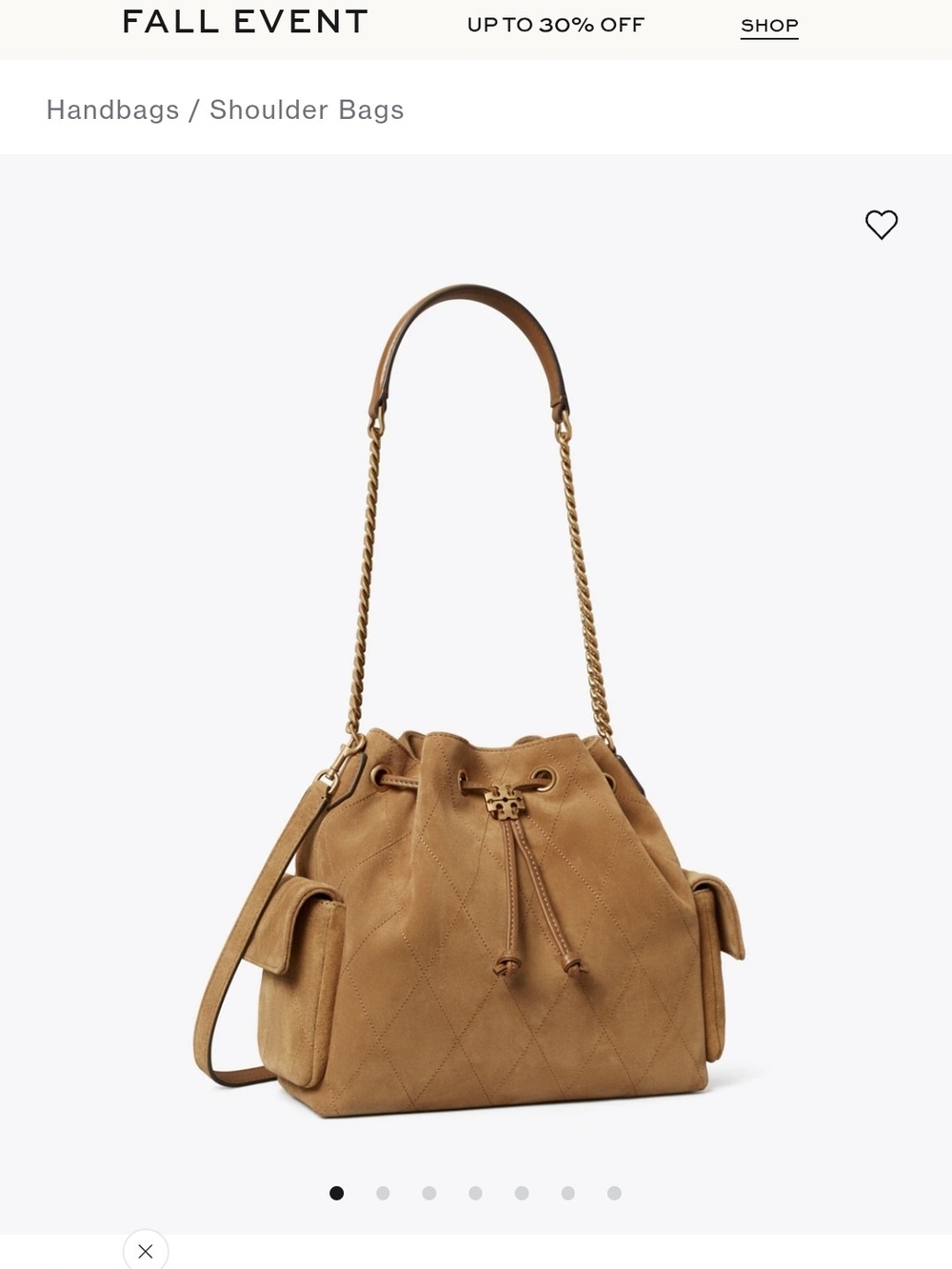 Tory Burch Toffee Suede Charlie Drawstring Shoulder Bag with Chain Strap